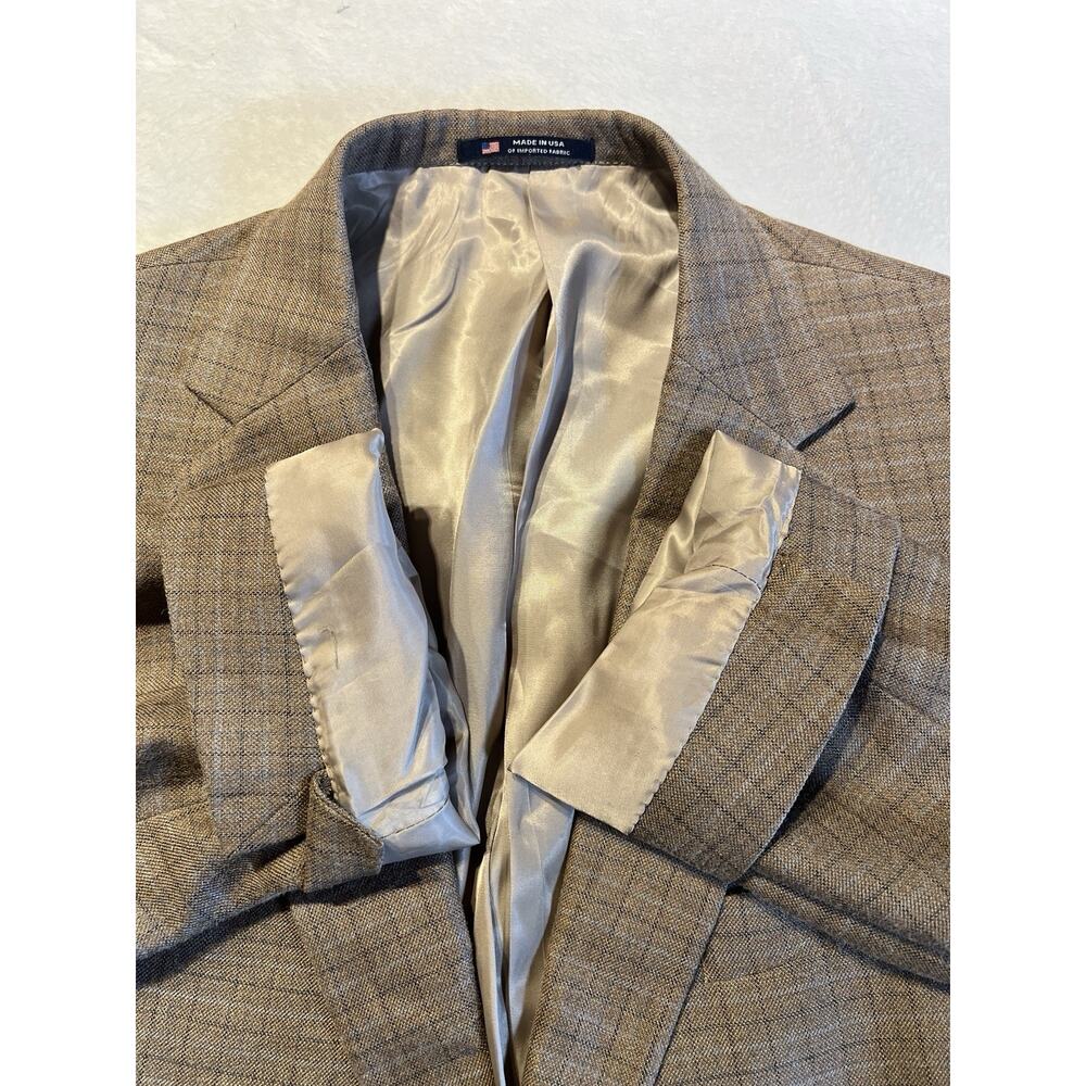 Hart Schaffner Marx 46R Heatherd Brown Ice Blue Plaid Sport Coat - Picture 11 of 15
